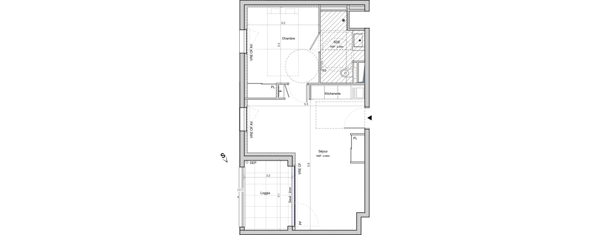 Appartement T2 meubl&eacute; de 42,73 m2 &agrave; Angers G&acirc;te-argent