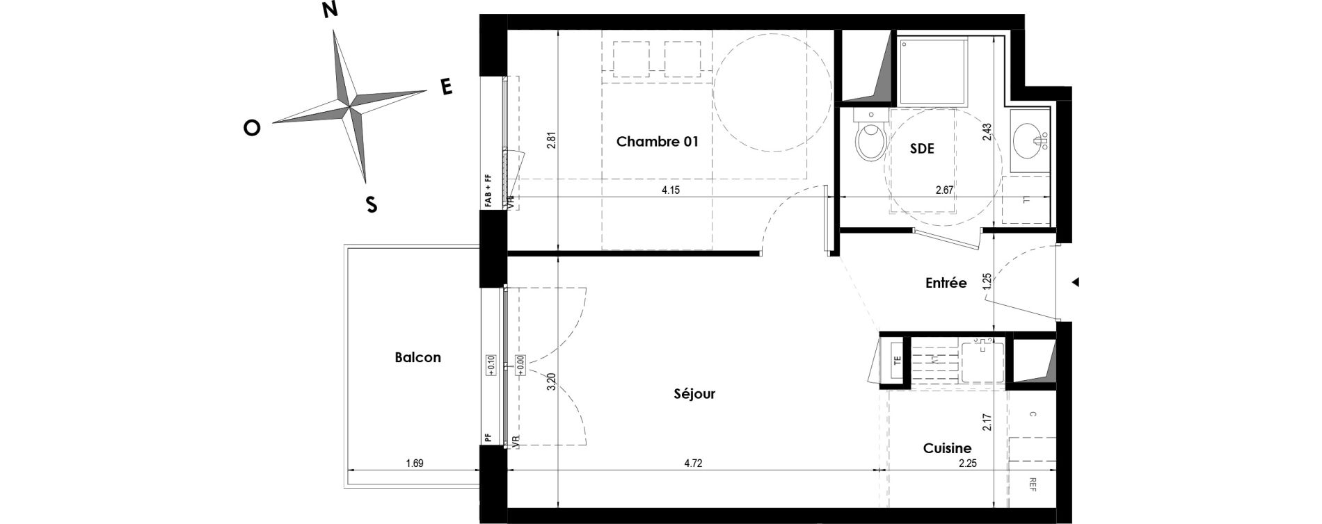 Appartement T2 de 39,20 m2 &agrave; Angers Les capucins