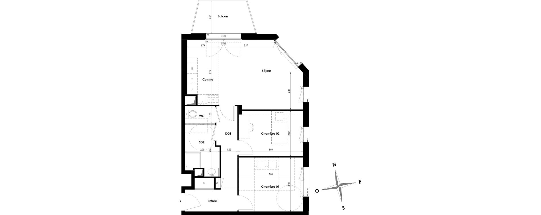 Appartement T3 de 61,43 m2 &agrave; Angers Les capucins