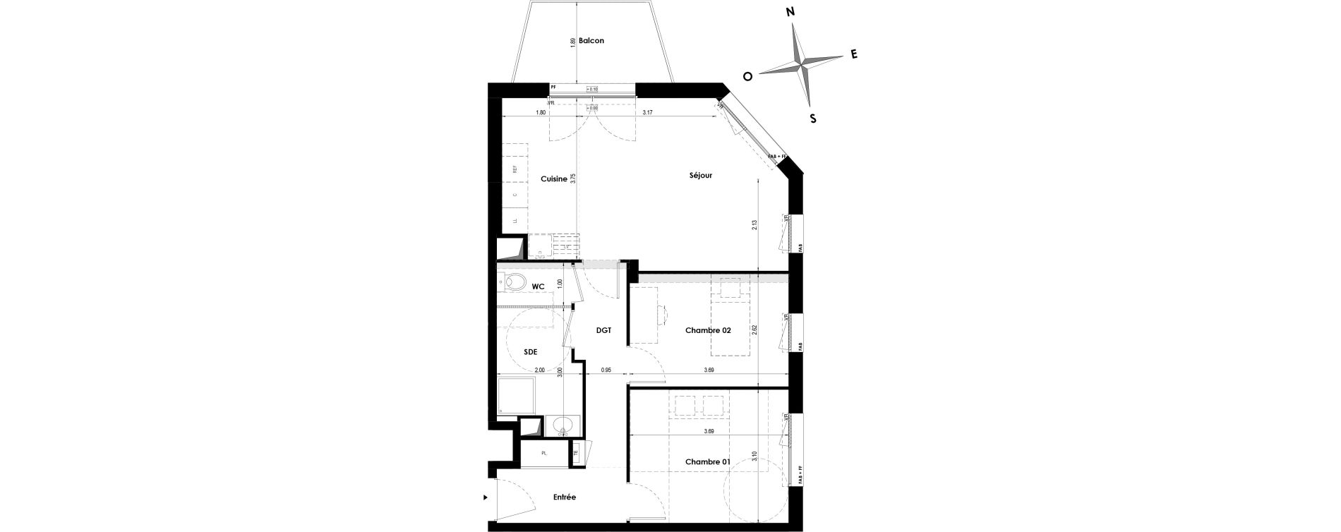 Appartement T3 de 61,47 m2 &agrave; Angers Les capucins
