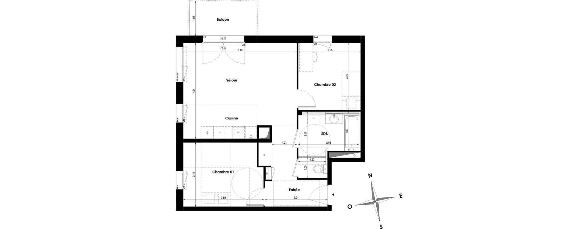 Appartement T3 de 60,53 m2 &agrave; Angers Les capucins