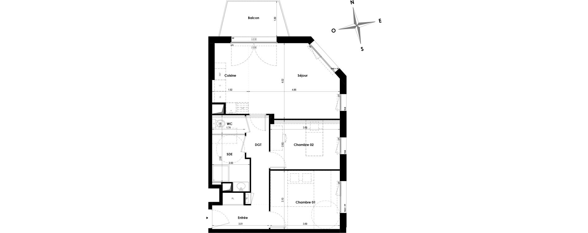 Appartement T3 de 61,61 m2 &agrave; Angers Les capucins
