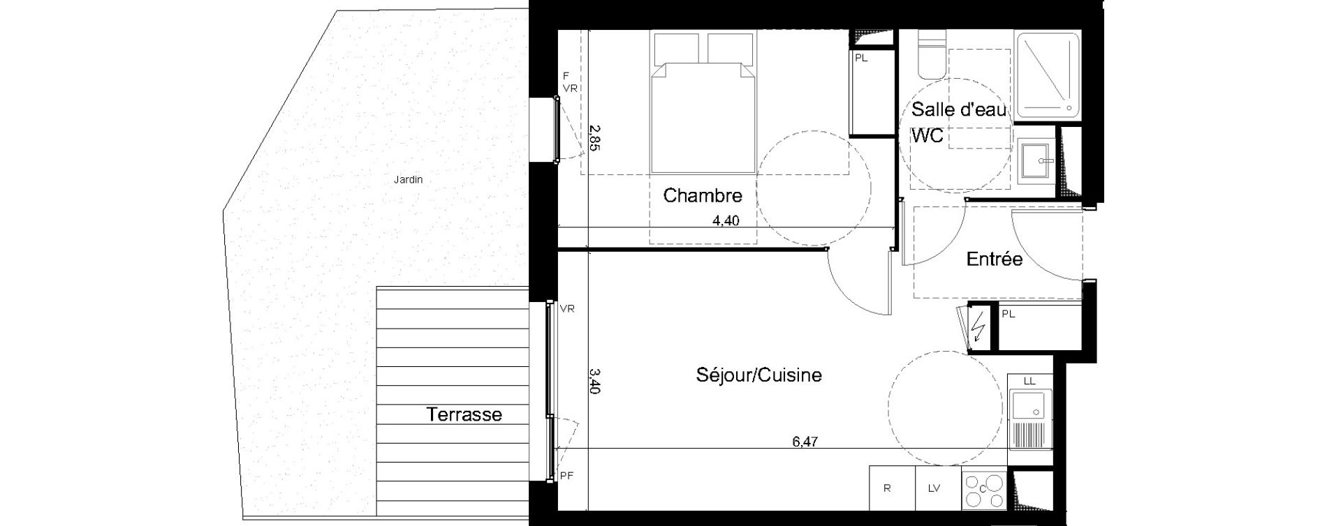 Appartement T2 de 40,80 m2 &agrave; Angers Les capucins
