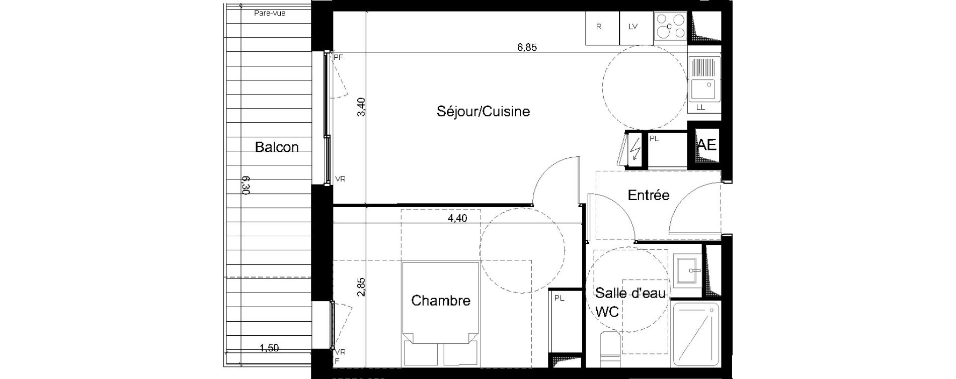 Appartement T2 de 40,95 m2 &agrave; Angers Les capucins