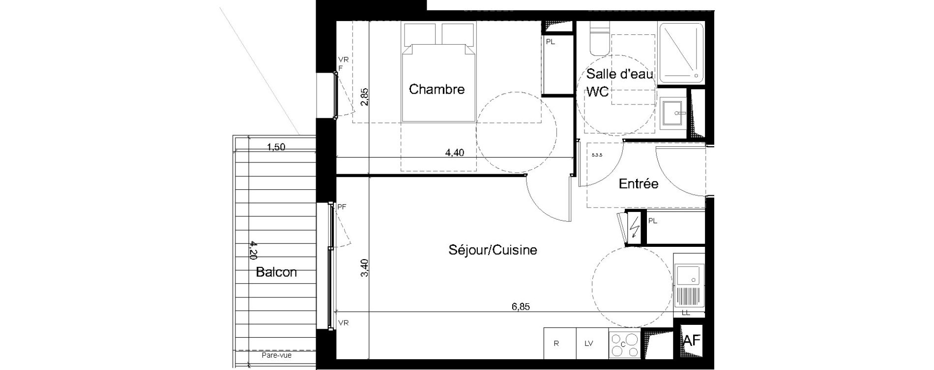 Appartement T2 de 41,20 m2 &agrave; Angers Les capucins