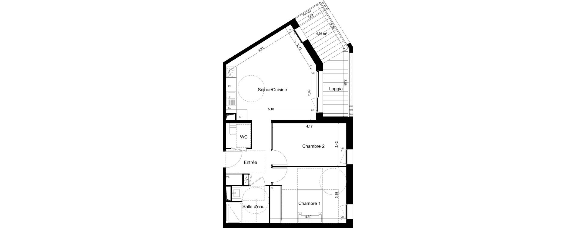 Appartement T3 de 58,90 m2 &agrave; Angers Les capucins