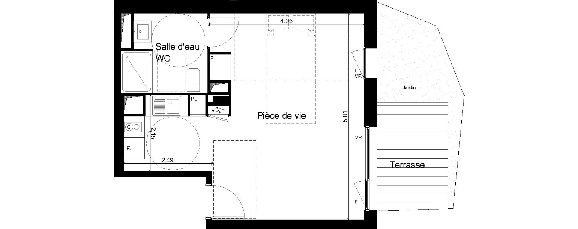 Appartement T1 de 34,55 m2 &agrave; Angers Les capucins