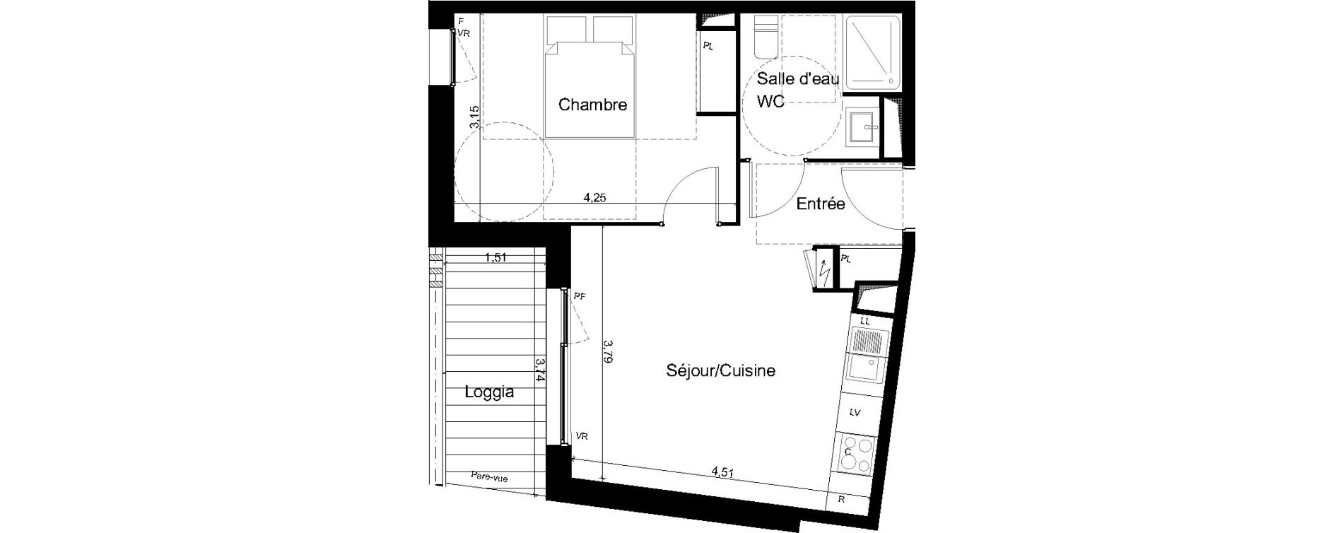 Appartement T2 de 39,55 m2 &agrave; Angers Les capucins