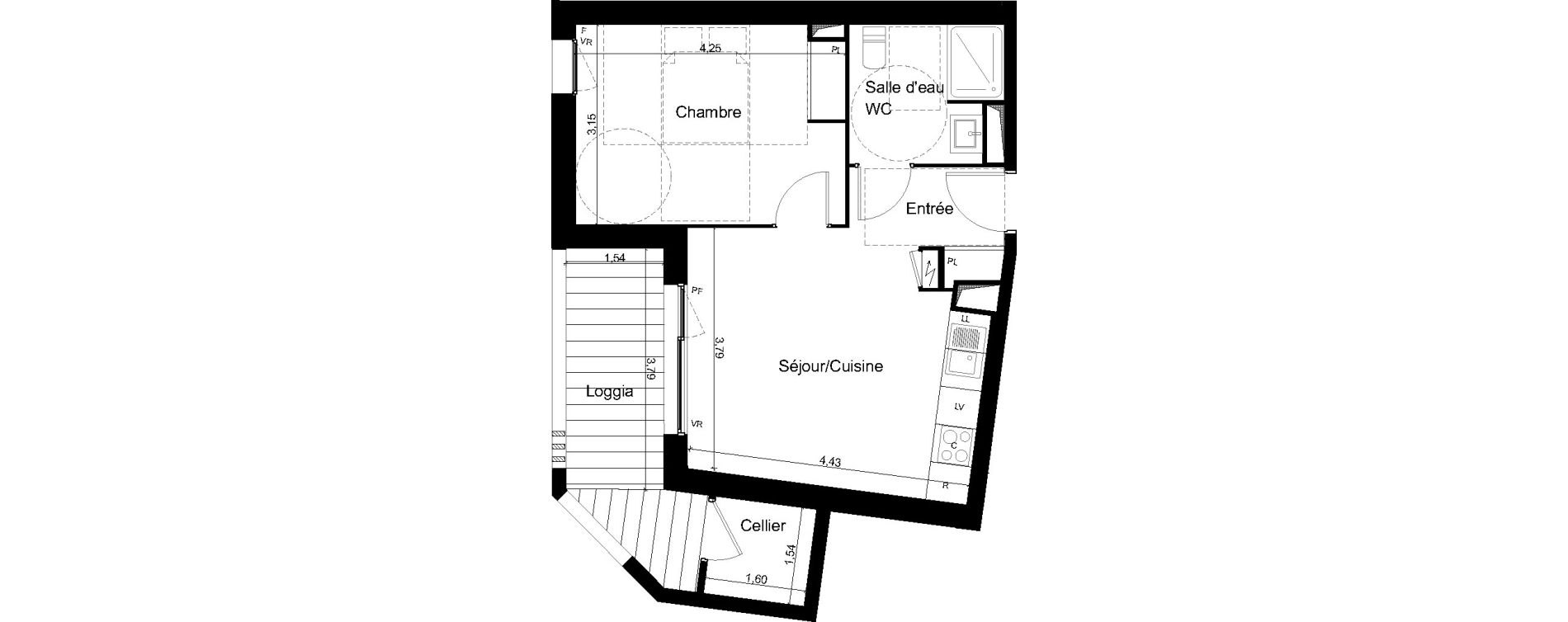 Appartement T2 de 39,30 m2 &agrave; Angers Les capucins