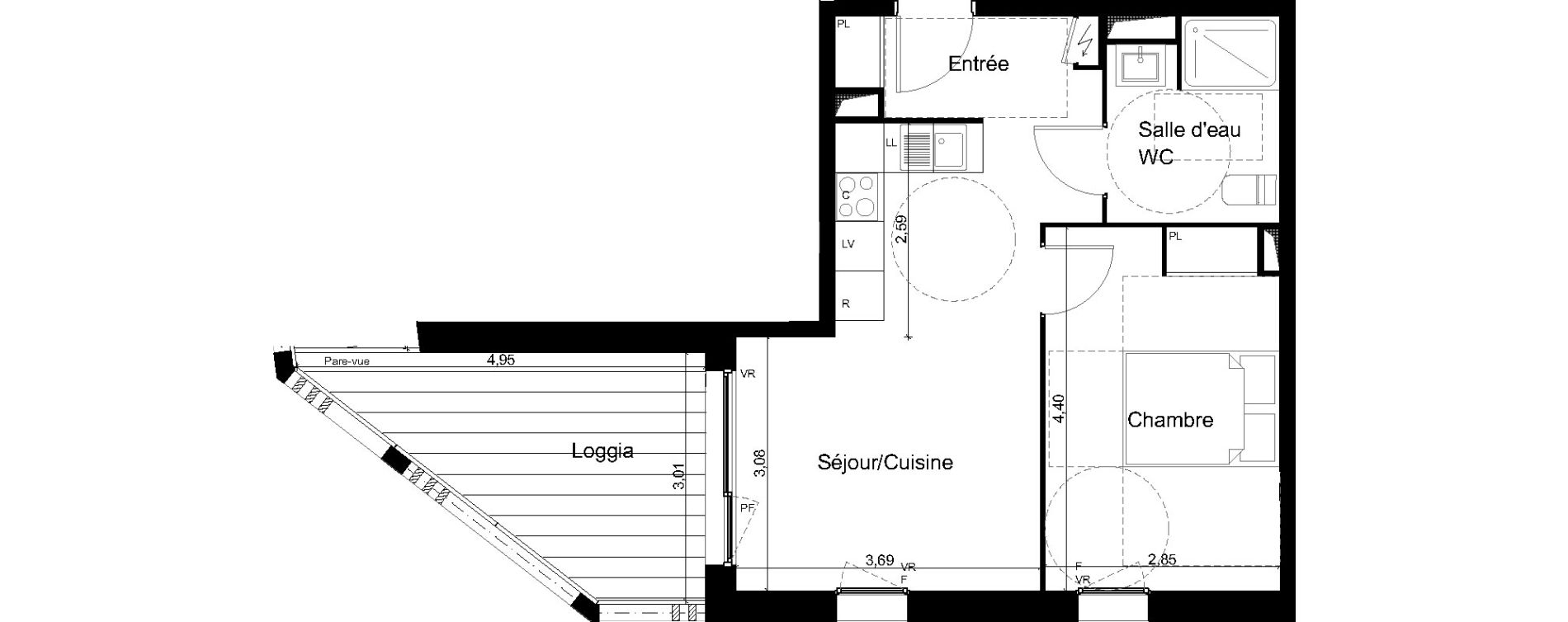 Appartement T2 de 39,90 m2 &agrave; Angers Les capucins