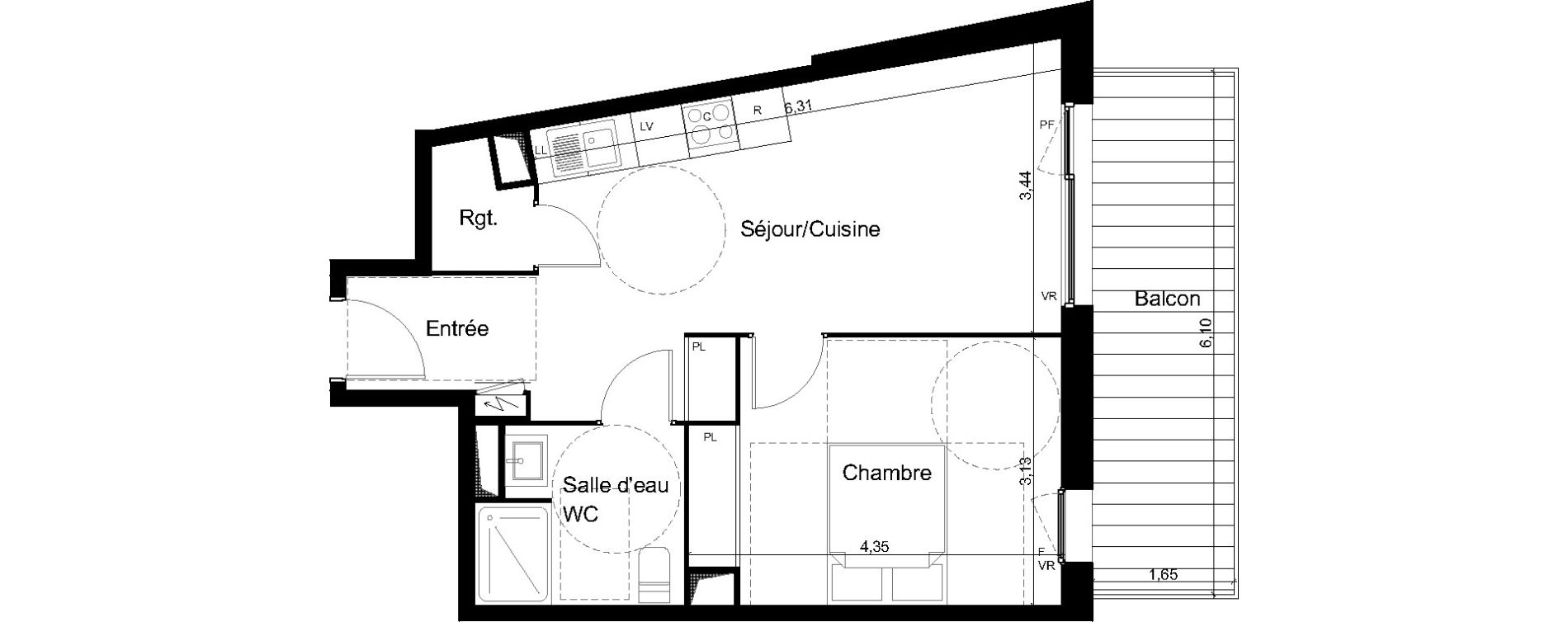 Appartement T2 de 42,70 m2 &agrave; Angers Les capucins