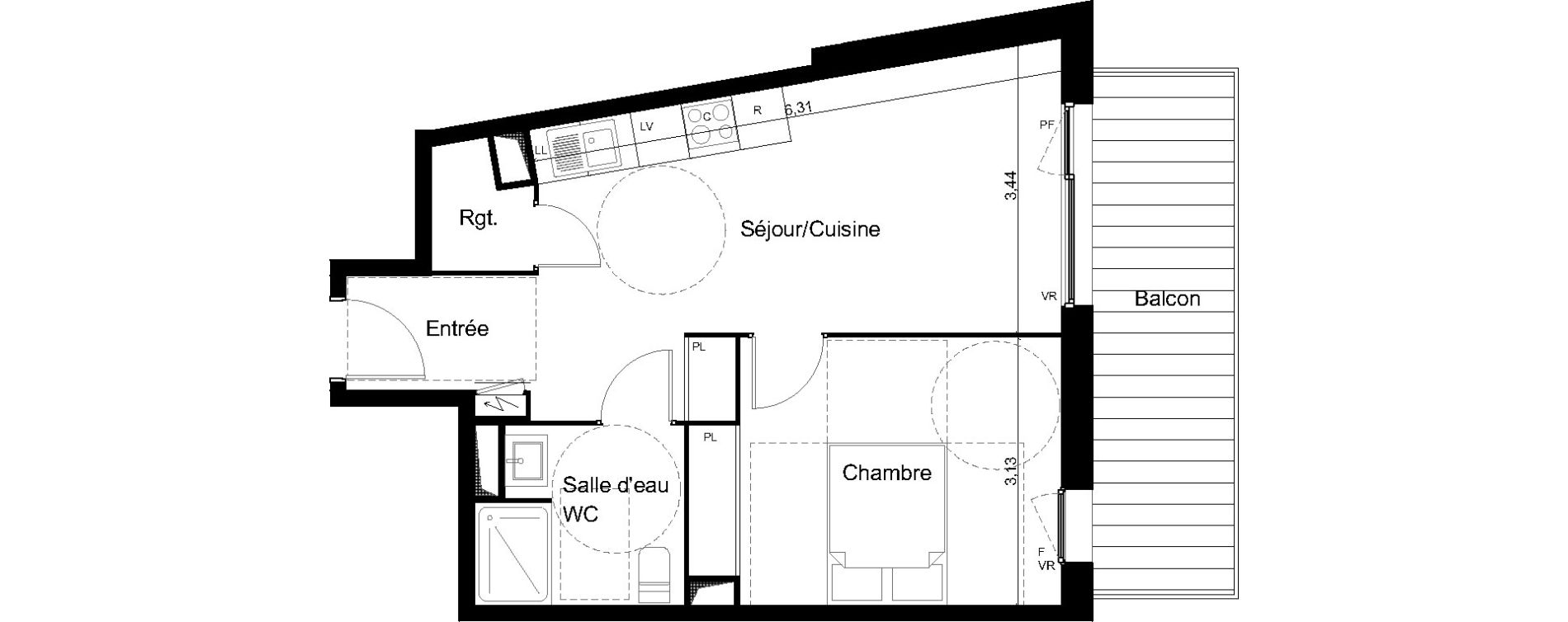 Appartement T2 de 42,70 m2 &agrave; Angers Les capucins