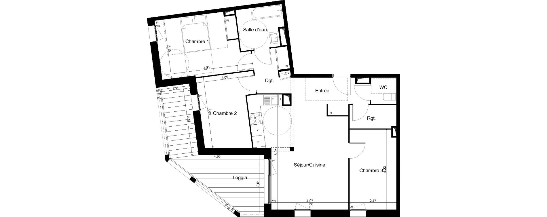 Appartement T4 de 80,35 m2 &agrave; Angers Les capucins