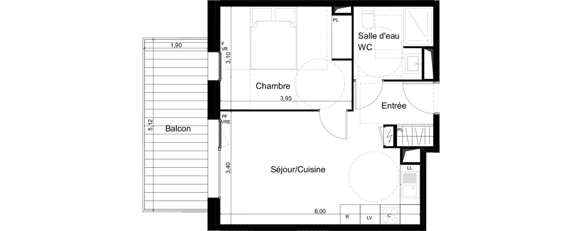 Appartement T2 de 39,50 m2 &agrave; Angers Les capucins