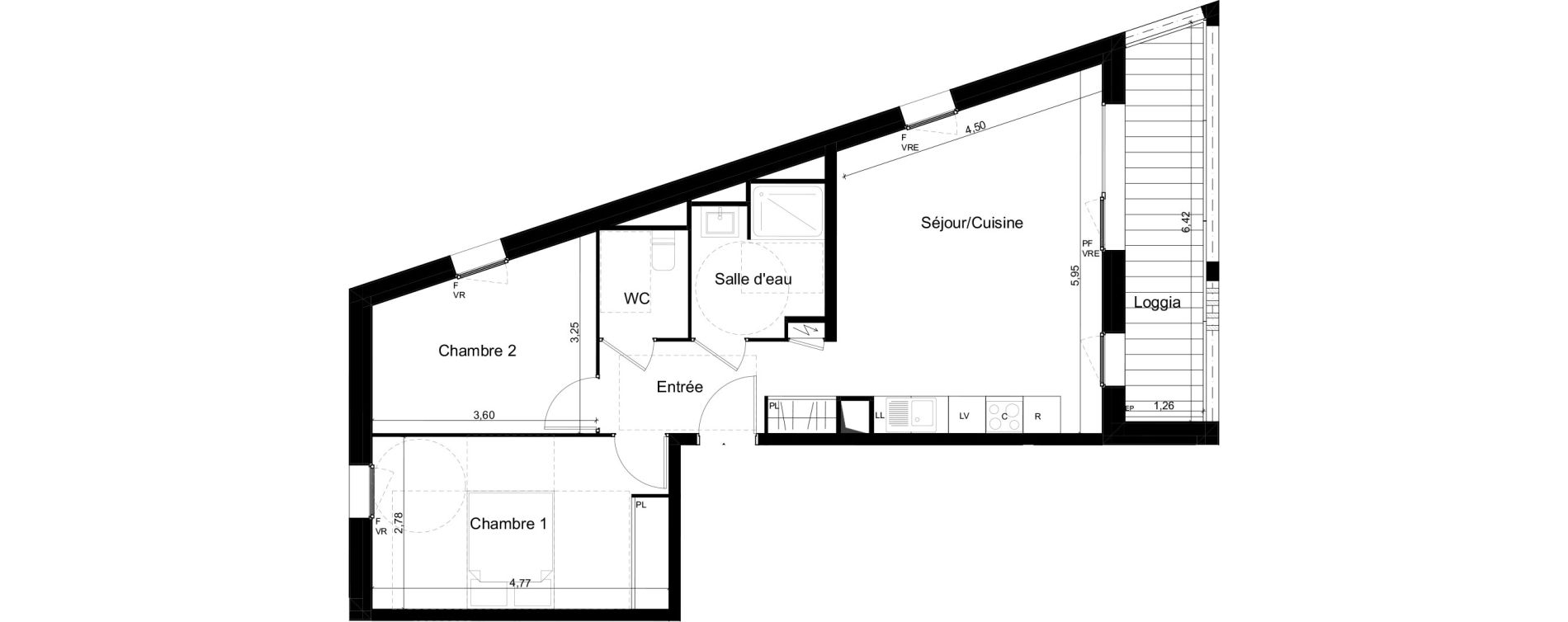 Appartement T3 de 57,80 m2 &agrave; Angers Les capucins