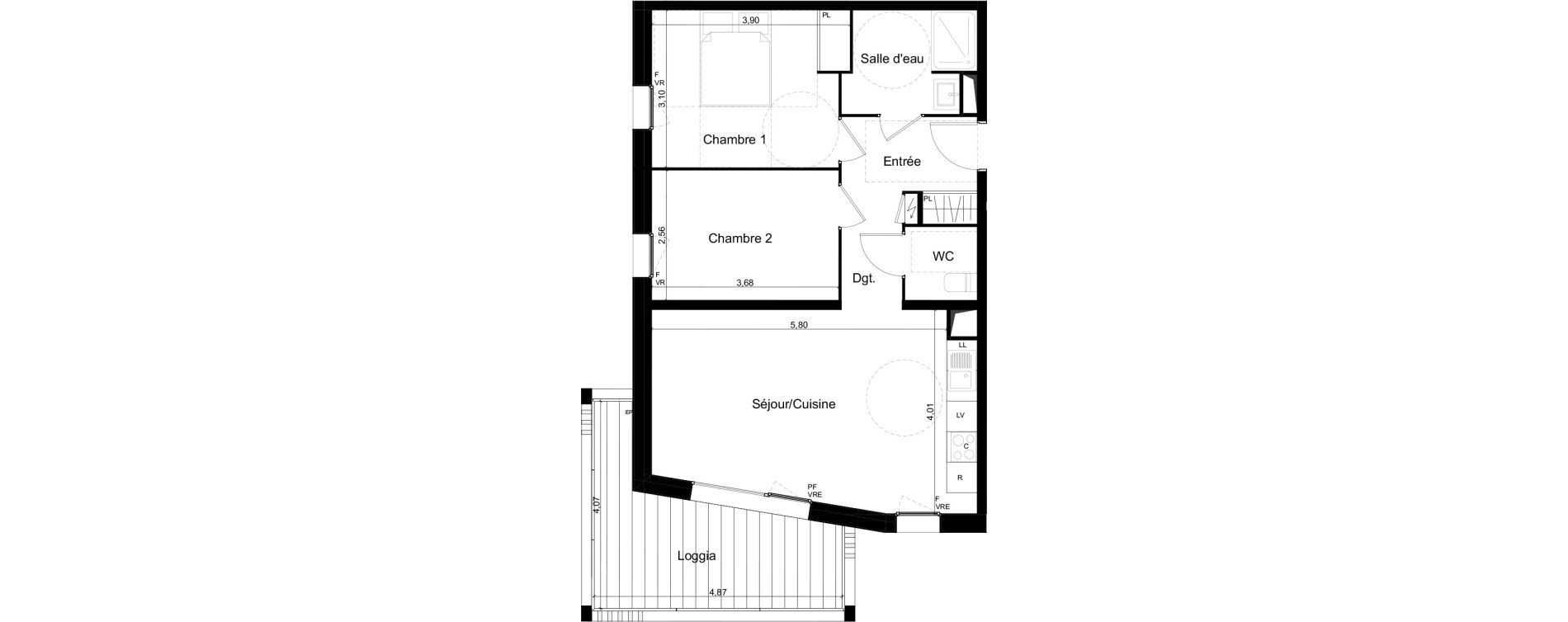 Appartement T3 de 58,90 m2 &agrave; Angers Les capucins