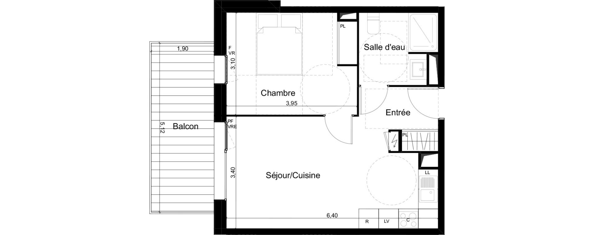 Appartement T2 de 40,45 m2 &agrave; Angers Les capucins