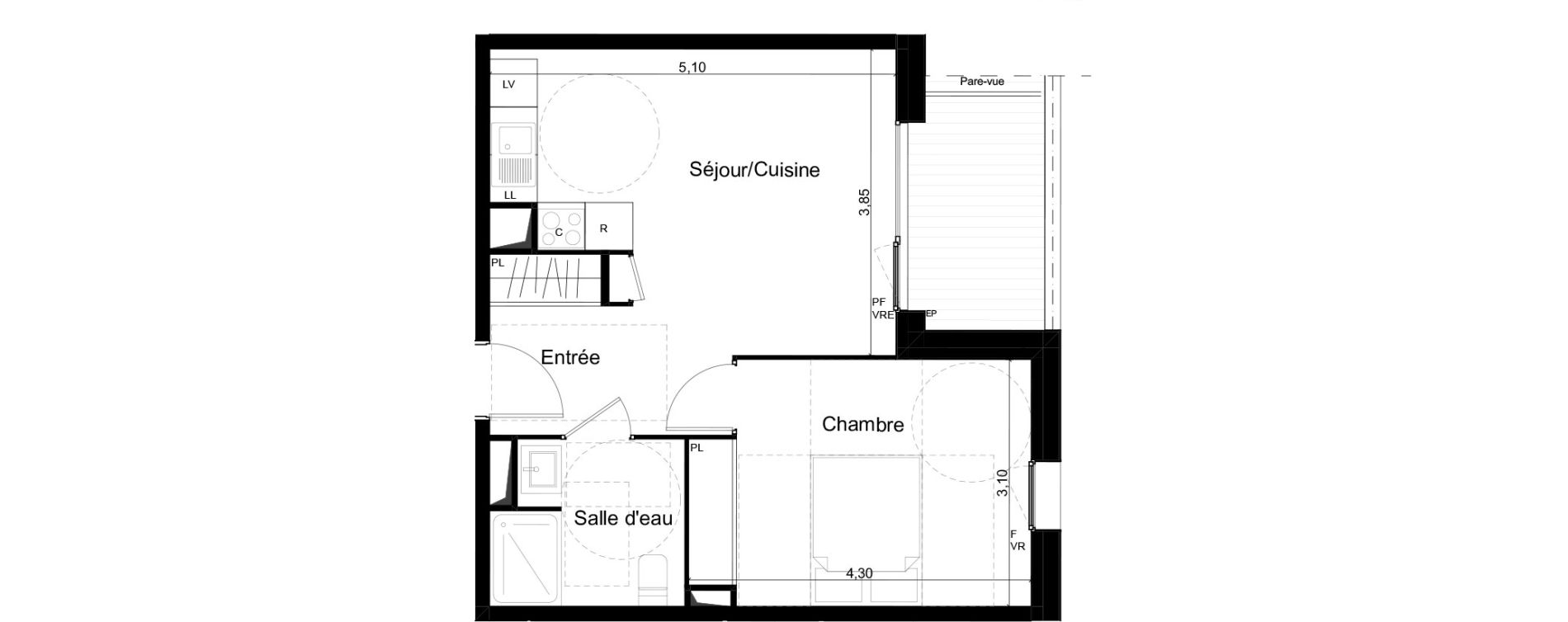 Appartement T2 de 39,20 m2 &agrave; Angers Les capucins