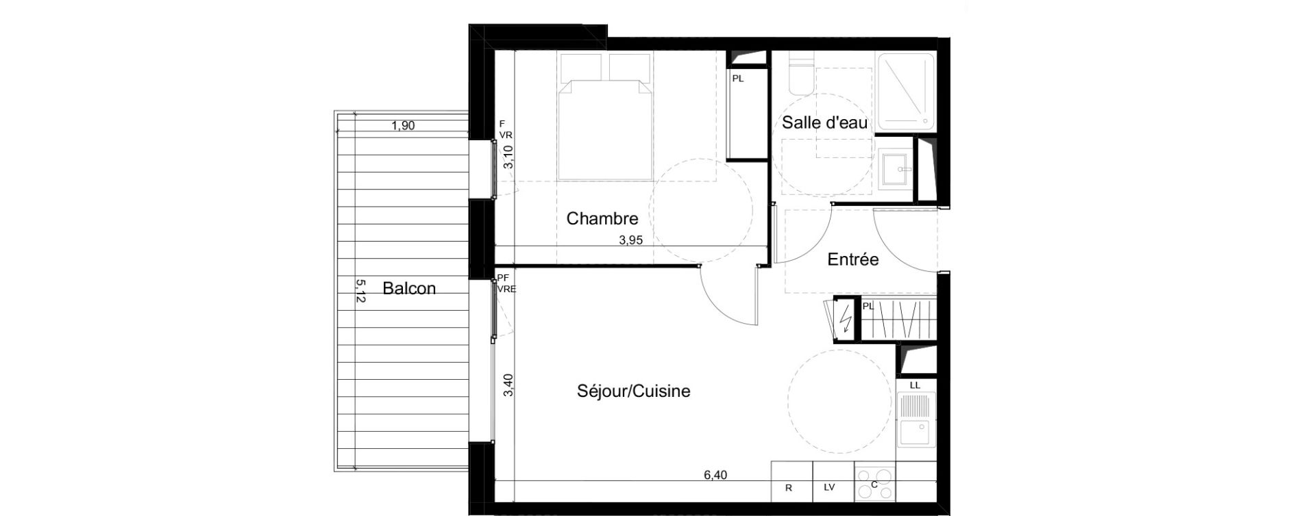 Appartement T2 de 40,45 m2 &agrave; Angers Les capucins