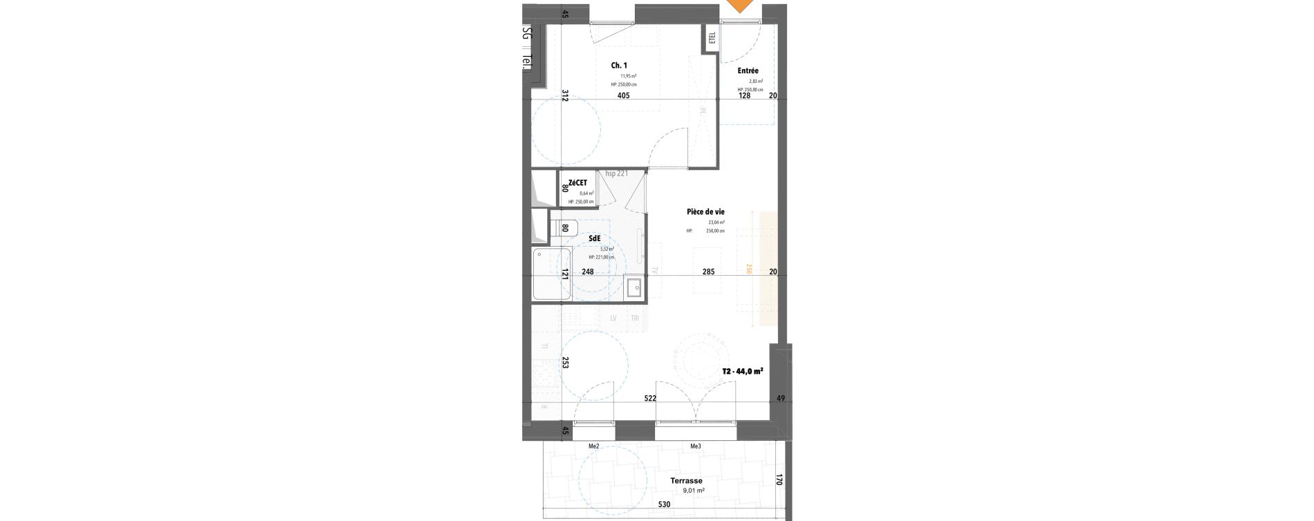 Appartement T2 de 43,98 m2 &agrave; Angers Hauts de saint-aubin