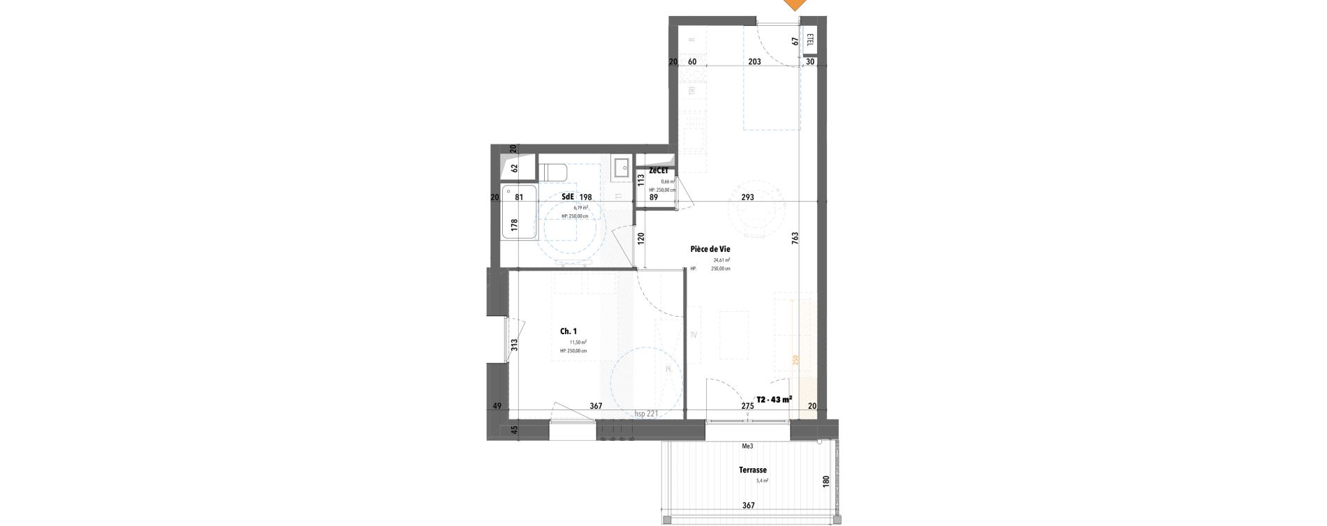 Appartement T2 de 42,96 m2 &agrave; Angers Hauts de saint-aubin