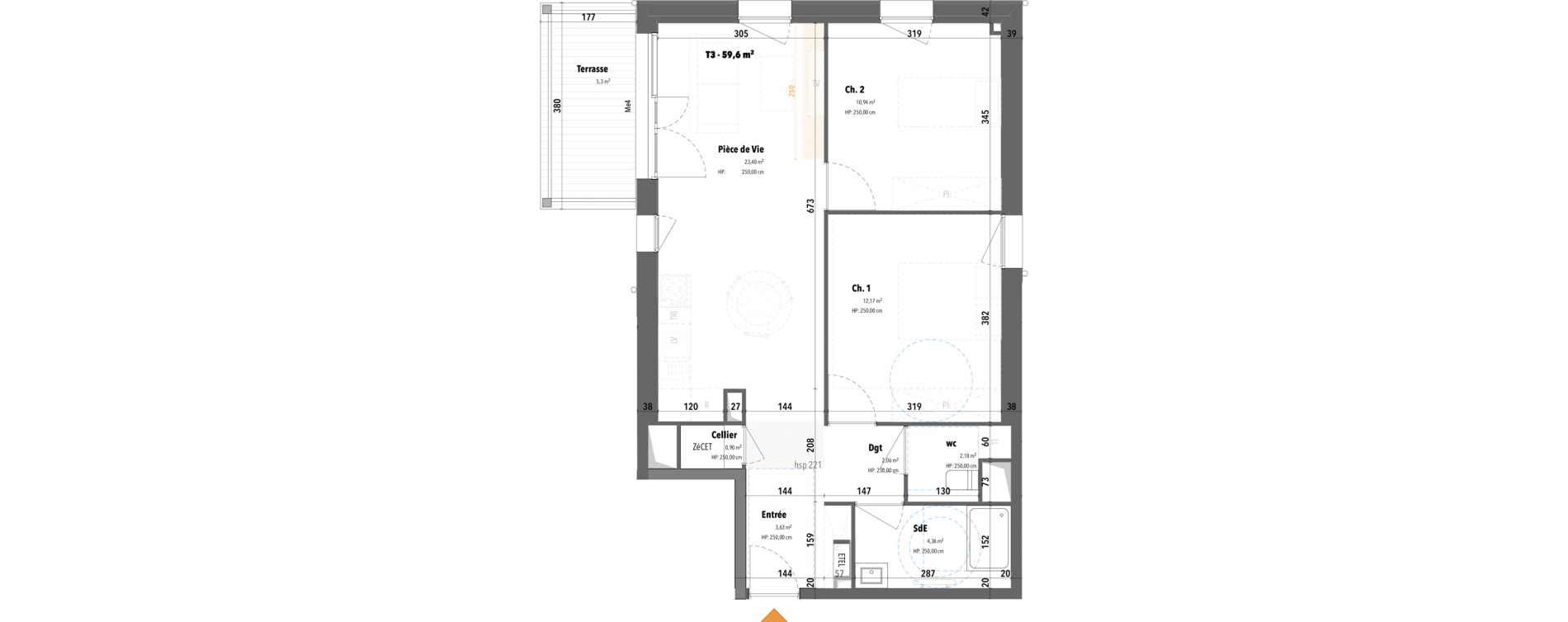 Appartement T3 de 59,64 m2 &agrave; Angers Hauts de saint-aubin