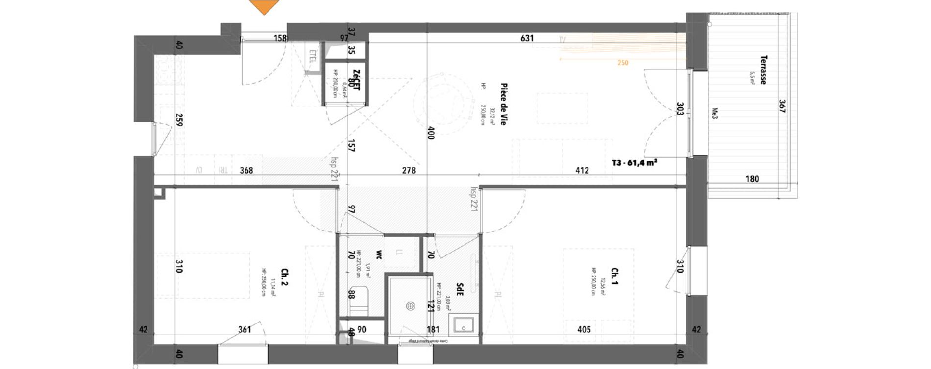 Appartement T3 de 61,40 m2 &agrave; Angers Hauts de saint-aubin