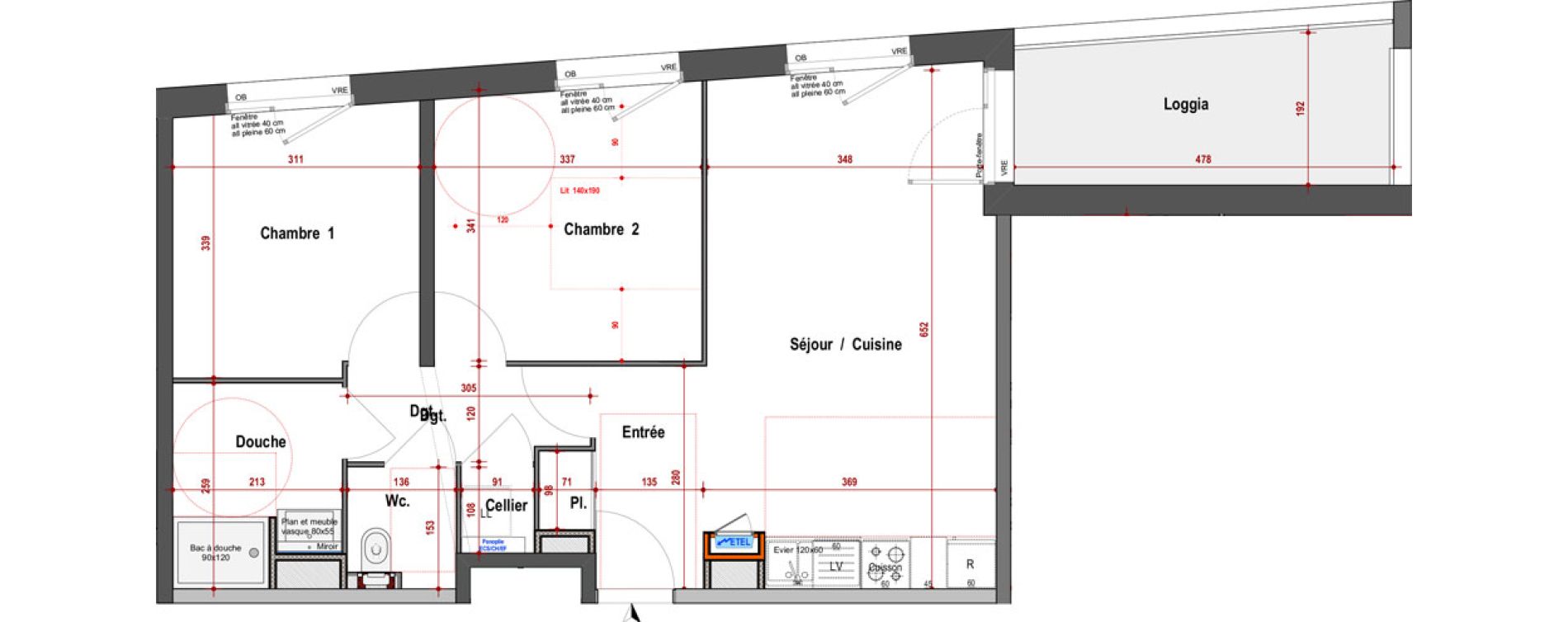 Appartement T3 de 60,75 m2 &agrave; Angers Montesquieu