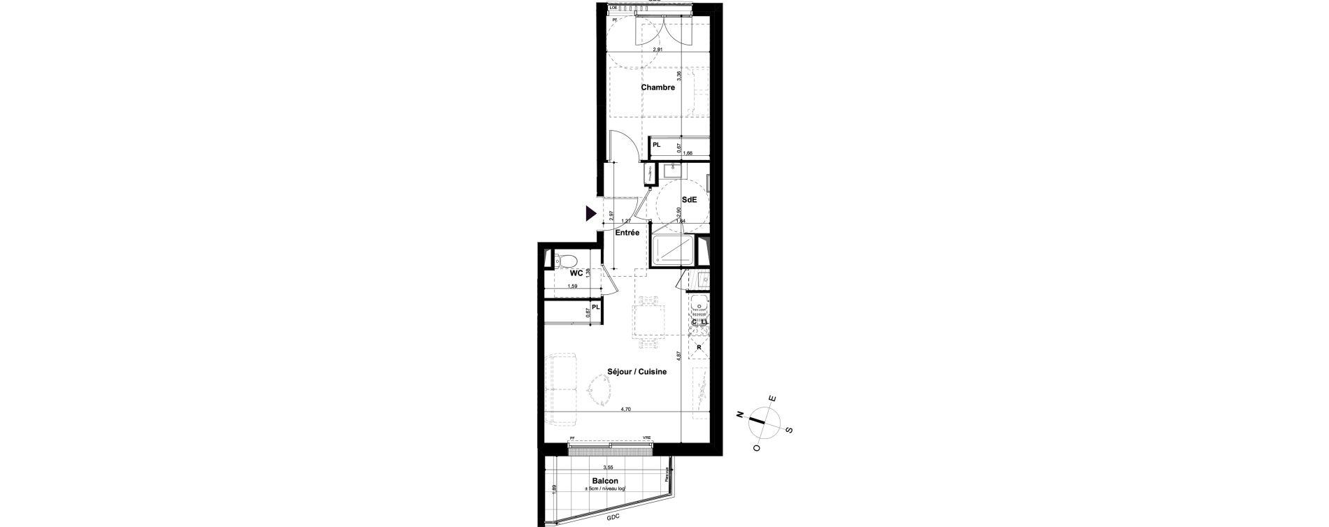 Appartement T2 de 42,83 m2 &agrave; Angers Mirabeau