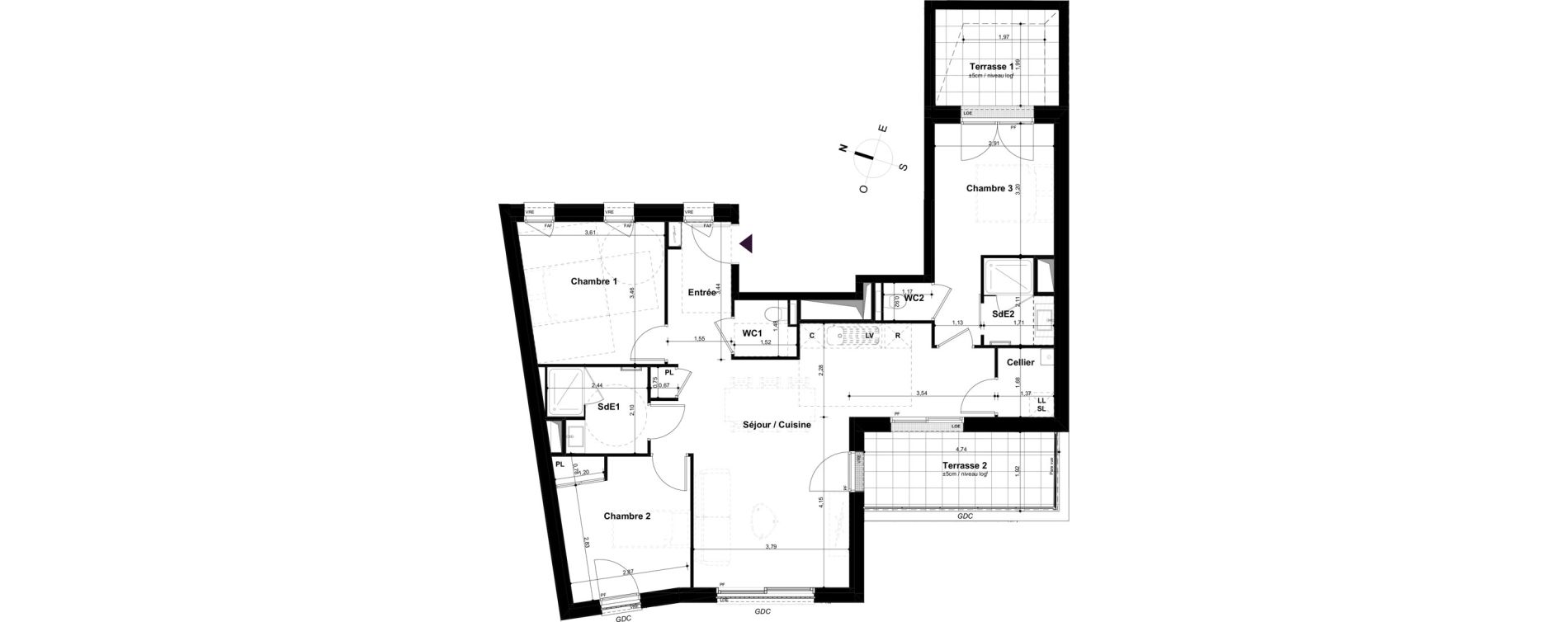 Appartement T4 de 83,62 m2 &agrave; Angers Mirabeau