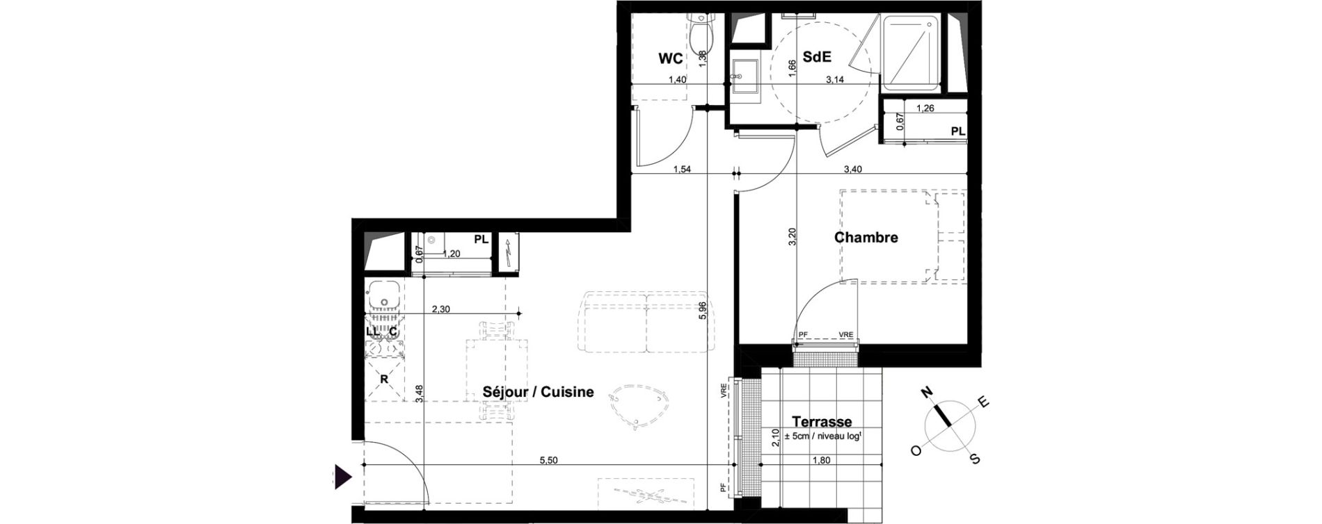 Appartement T2 de 42,85 m2 &agrave; Angers Mirabeau
