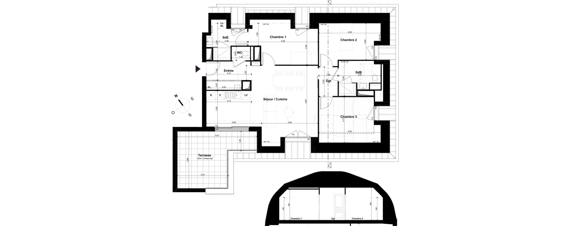 Appartement T4 de 86,20 m2 &agrave; Angers Mirabeau