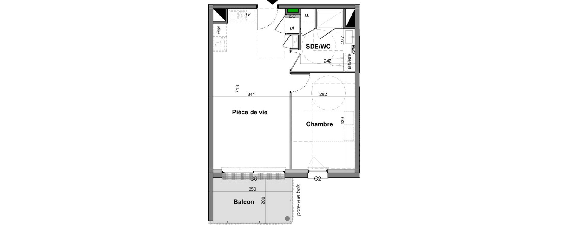 Appartement T2 de 42,43 m2 &agrave; Angers Les capucins
