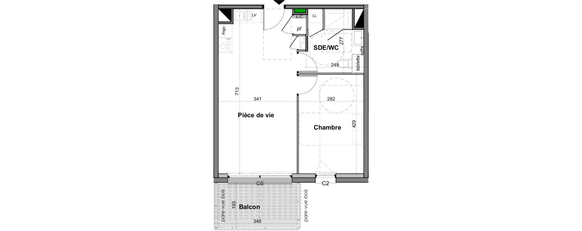Appartement T2 de 42,43 m2 &agrave; Angers Les capucins