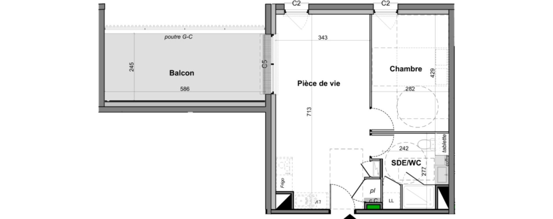 Appartement T2 de 42,57 m2 &agrave; Angers Les capucins