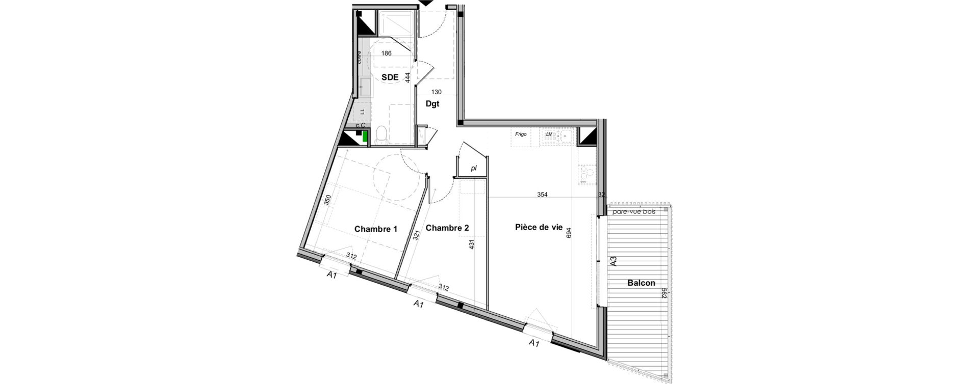 Appartement T3 de 60,42 m2 &agrave; Angers Les capucins