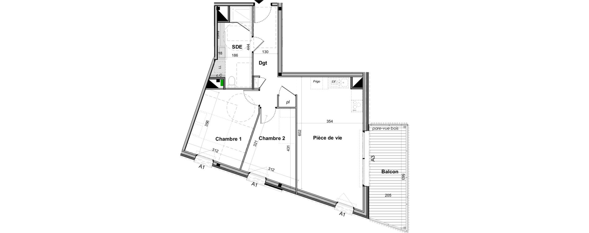 Appartement T3 de 60,42 m2 &agrave; Angers Les capucins