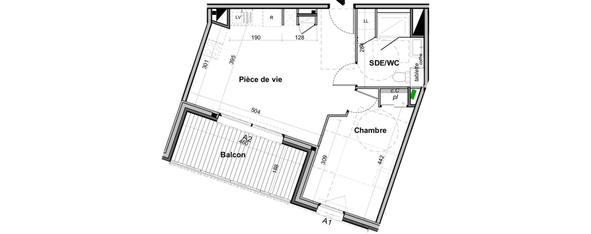 Appartement T2 de 40,53 m2 &agrave; Angers Les capucins