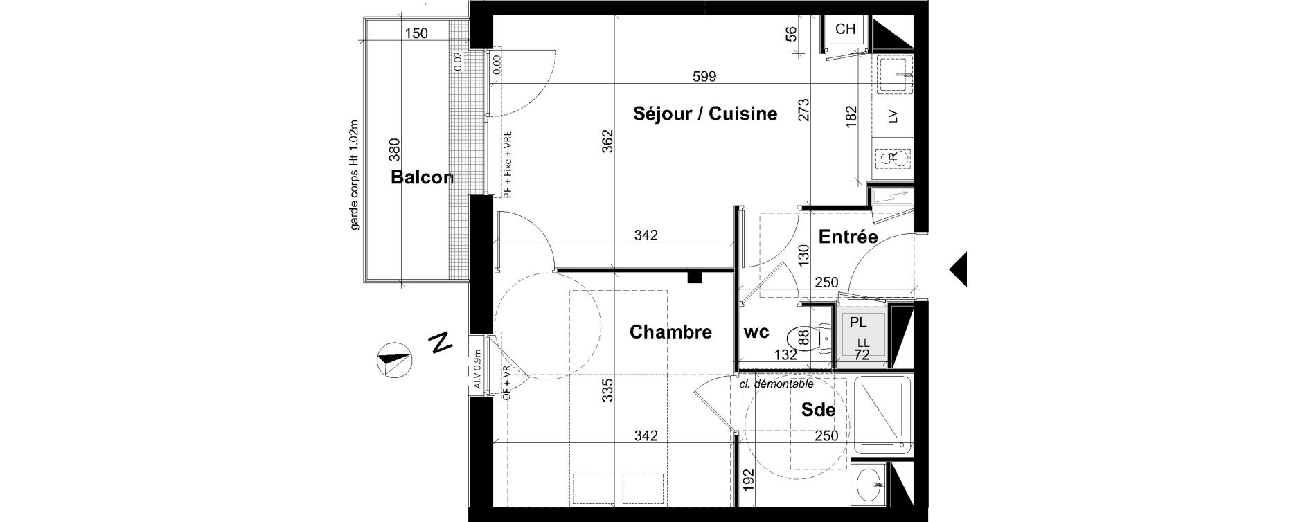 Appartement T2 de 39,41 m2 &agrave; Angers Les capucins