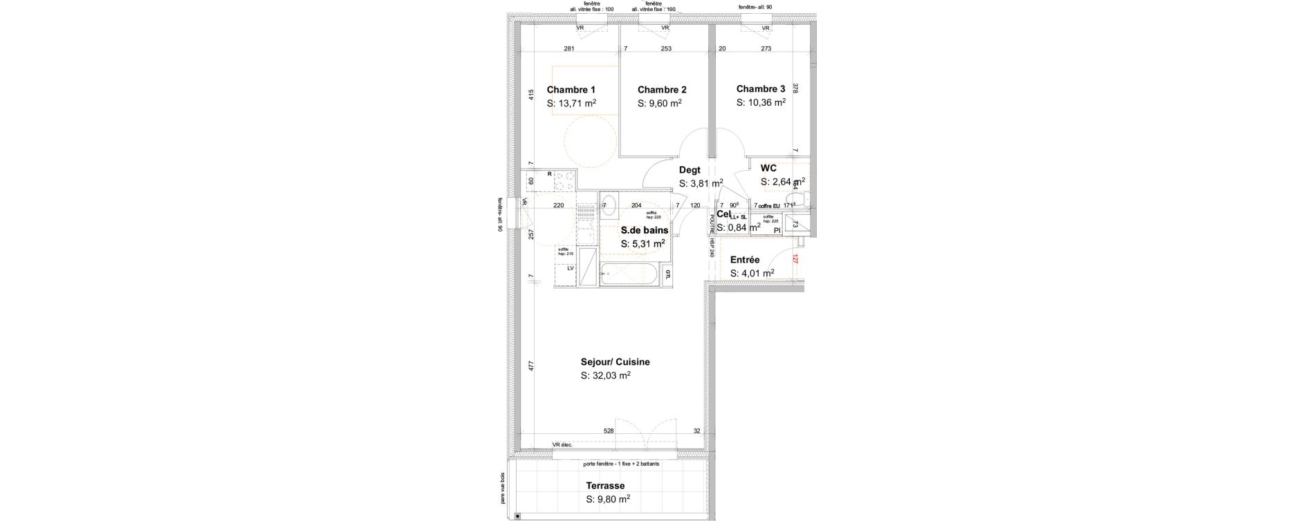 Appartement T2 de 44,70 m2 &agrave; Angers Jean moulin