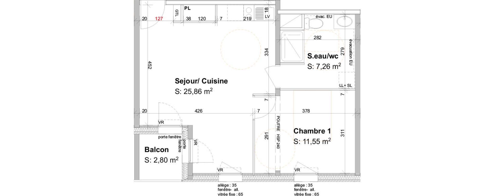 Appartement T2 de 44,67 m2 &agrave; Angers Jean moulin