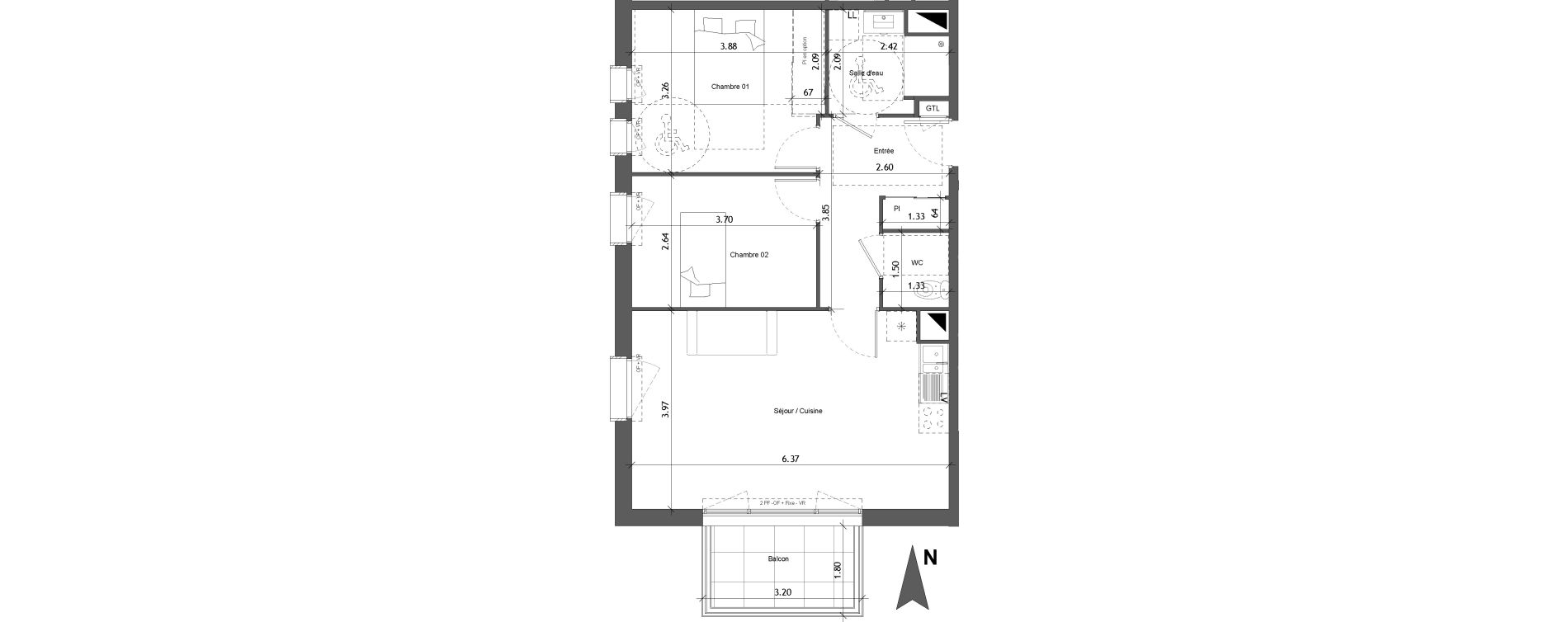 Appartement T3 de 60,92 m2 &agrave; Angers Les capucins