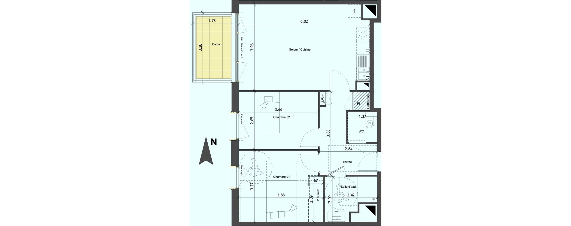 Appartement T3 de 58,62 m2 &agrave; Angers Les capucins