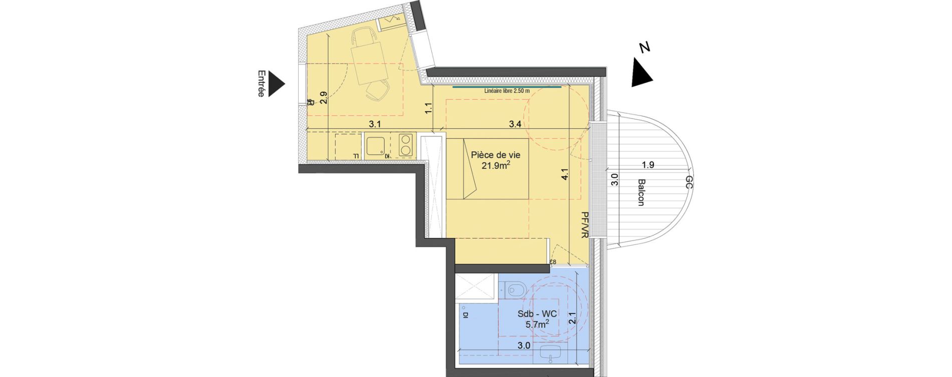 Appartement T1 de 27,60 m2 &agrave; Angers Jean moulin