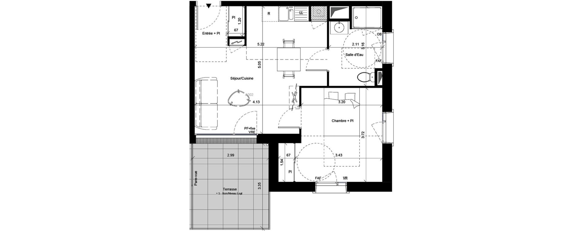 Appartement T2 de 42,70 m2 &agrave; Angers Hauts de saint-aubin