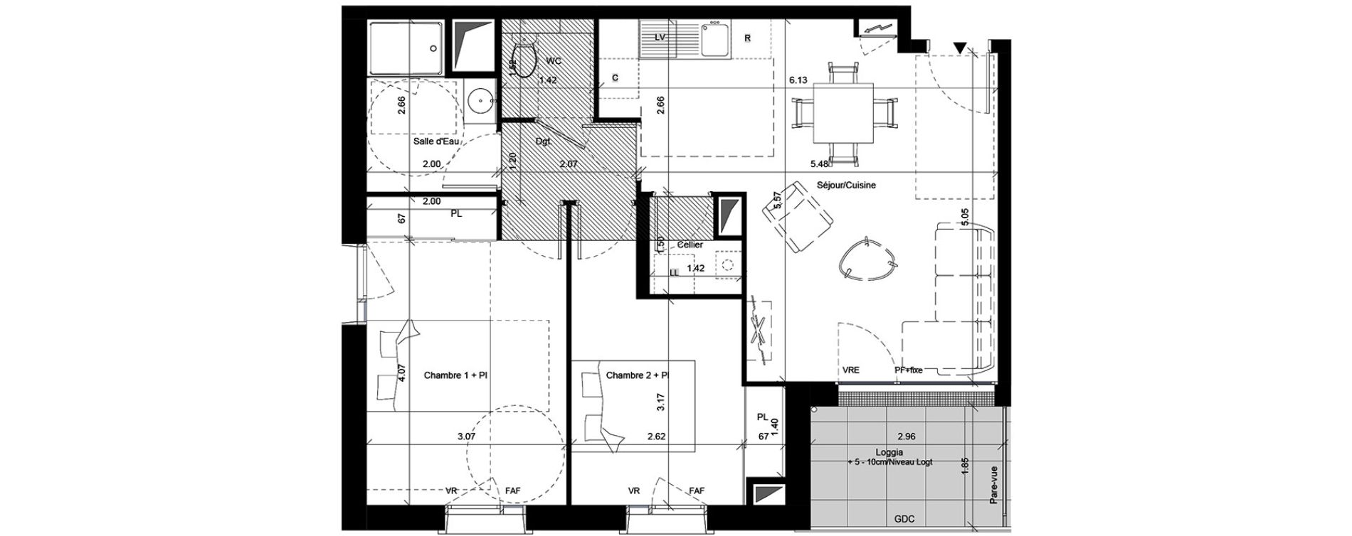 Appartement T3 de 61,80 m2 &agrave; Angers Hauts de saint-aubin