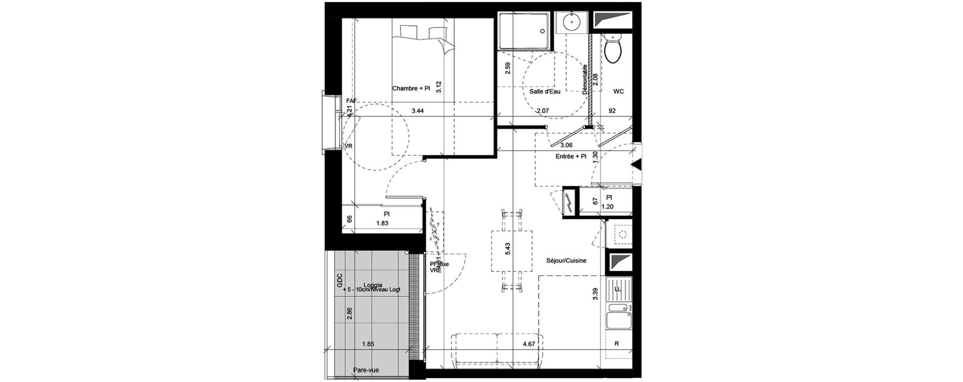 Appartement T2 de 44,24 m2 &agrave; Angers Hauts de saint-aubin