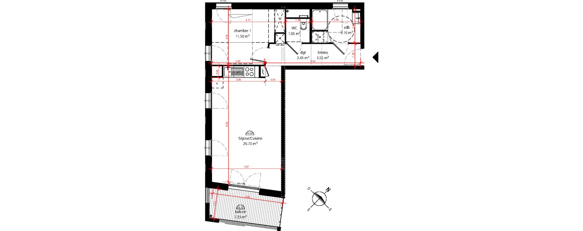 Appartement T2 de 52,27 m2 &agrave; Angers La fayette-eble