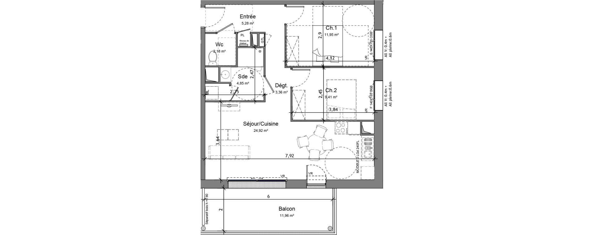 Appartement T3 de 61,95 m2 &agrave; Angers Monplaisir