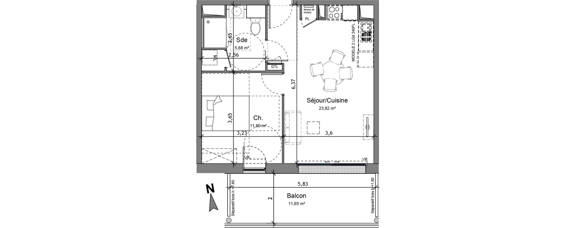 Appartement T2 de 41,30 m2 &agrave; Angers Monplaisir